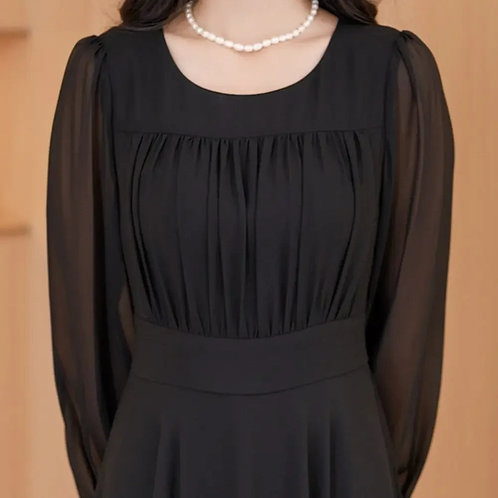 Solid Black Midi Dress - Timeless Versatility