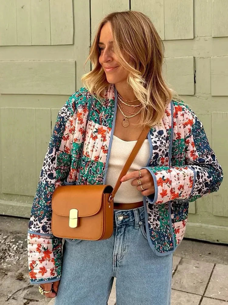 Fashion Floral Print Cotton Coat - Statement Sleeves