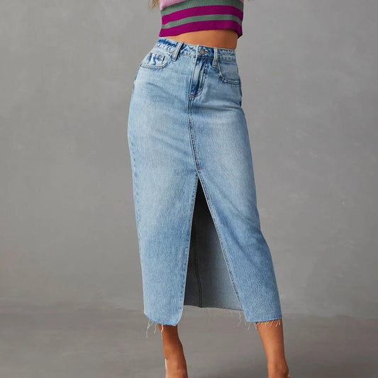 Pleated Cotton Denim Skirt