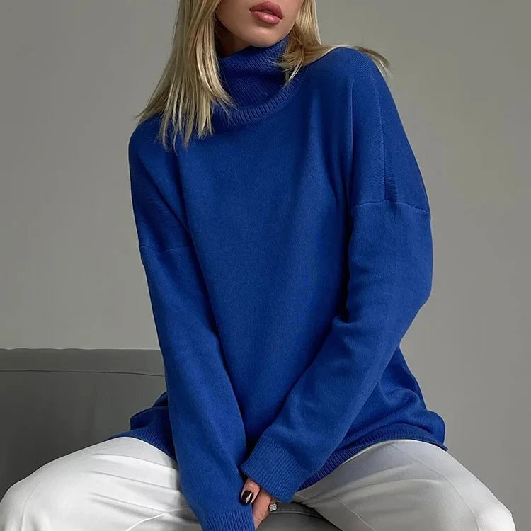 Side-Split Turtleneck Knit Sweater