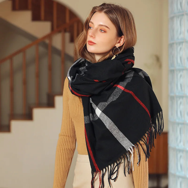 Classic Plaid Wool-Blend Scarf – Oversized Wrap