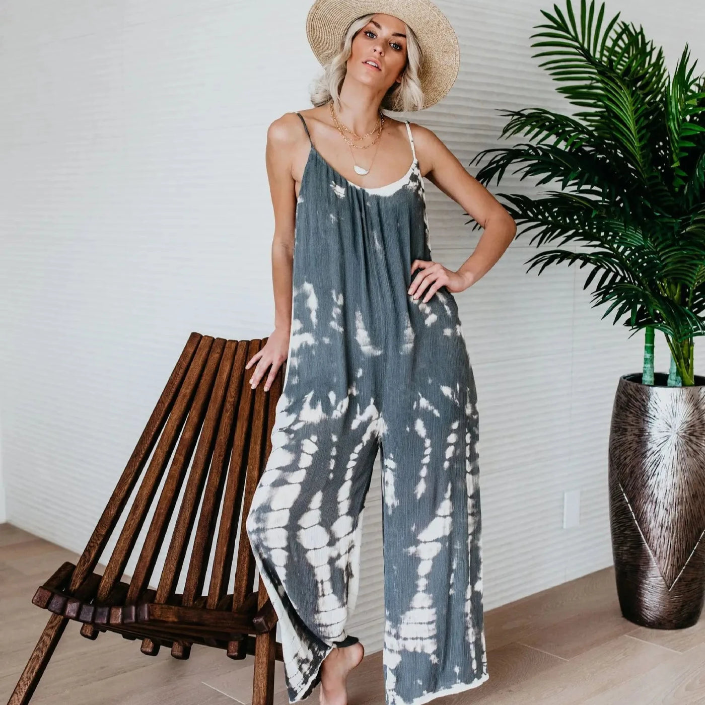 Tie Dye Summer Jumpsuit - Lightweight Polyester Bohemian