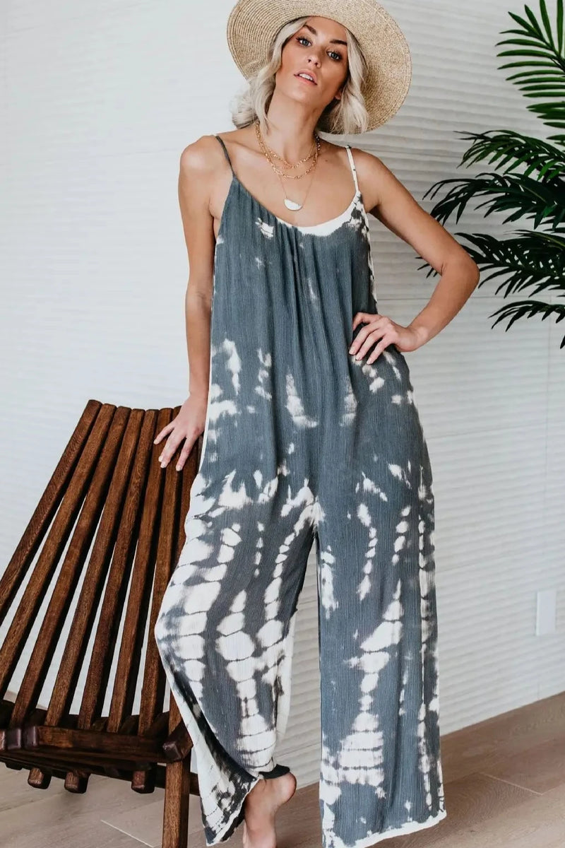 Tie Dye Summer Jumpsuit - Lightweight Polyester Bohemian