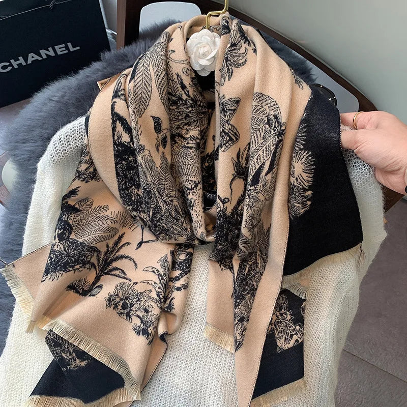 Floral Print Oversized Winter Scarf – Luxe Polyester Wrap 180×65cm