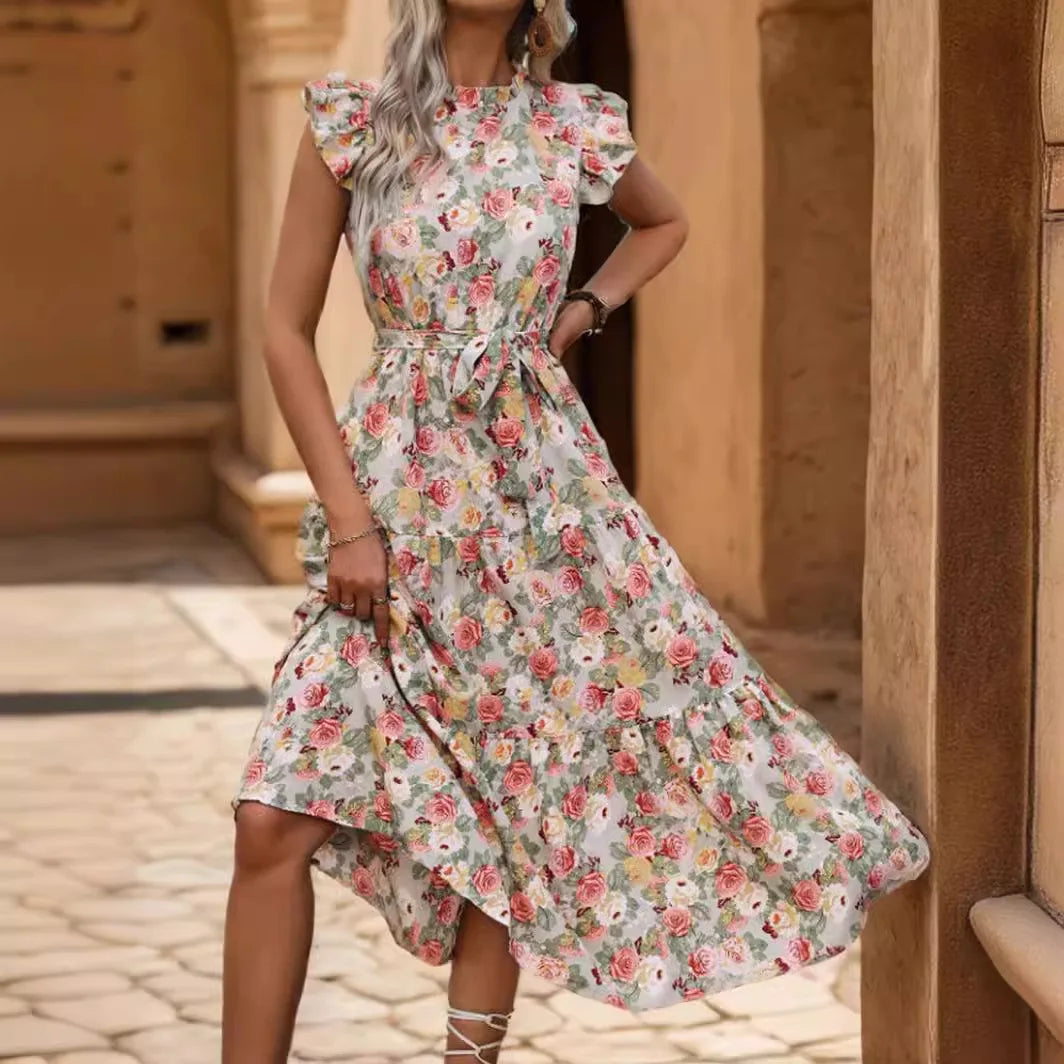 Elegant Floral Print Dress - Lightweight Chiffon Romance