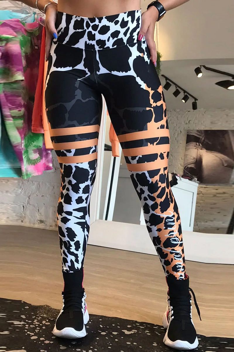 Leopard Stripe 3D Print Leggings - Premium Spandex Activewear