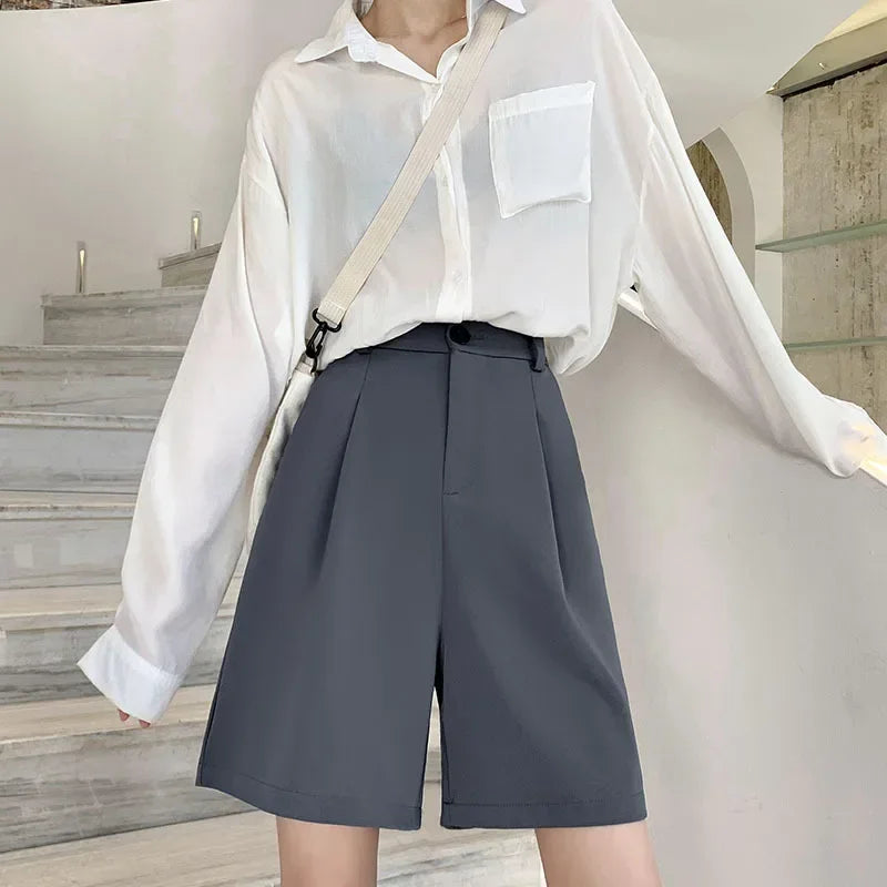 Cotton Wide-Leg Bermuda Shorts
