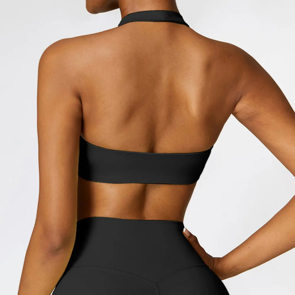 Solid Halter Backless Sport Bra - Breathable Support & Style