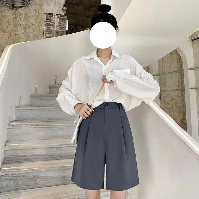 Cotton Wide-Leg Bermuda Shorts