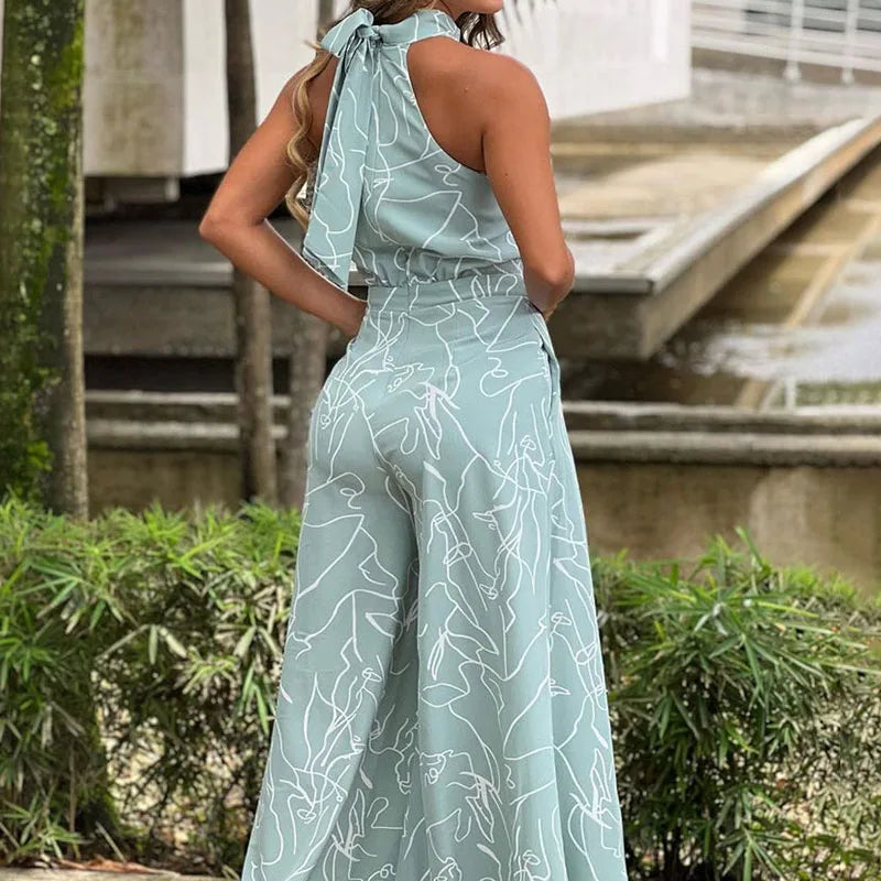 Halterneck Sleeveless Jumpsuit - Lightweight Durable Style