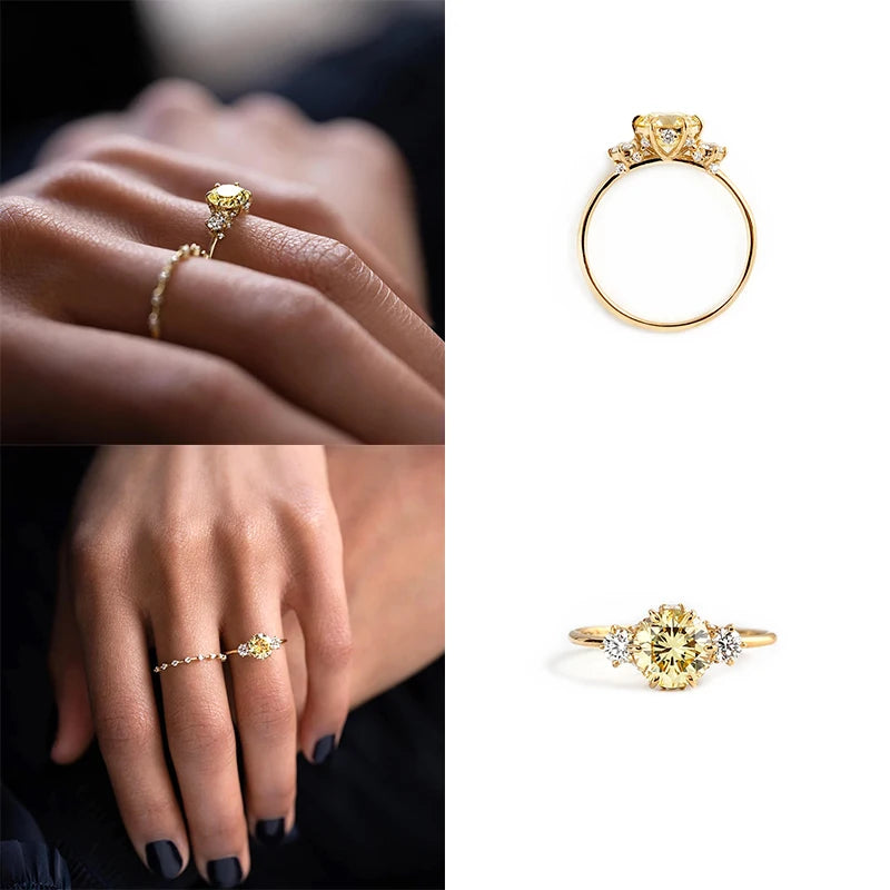 Blue Round Zircon Ring - 925 Sterling Silver Statement Ring