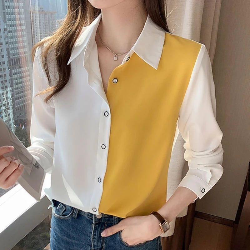 Solid Color Blouse - Slim Fit Polyester