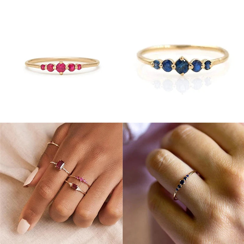 Blue Round Zircon Ring - 925 Sterling Silver Statement Ring