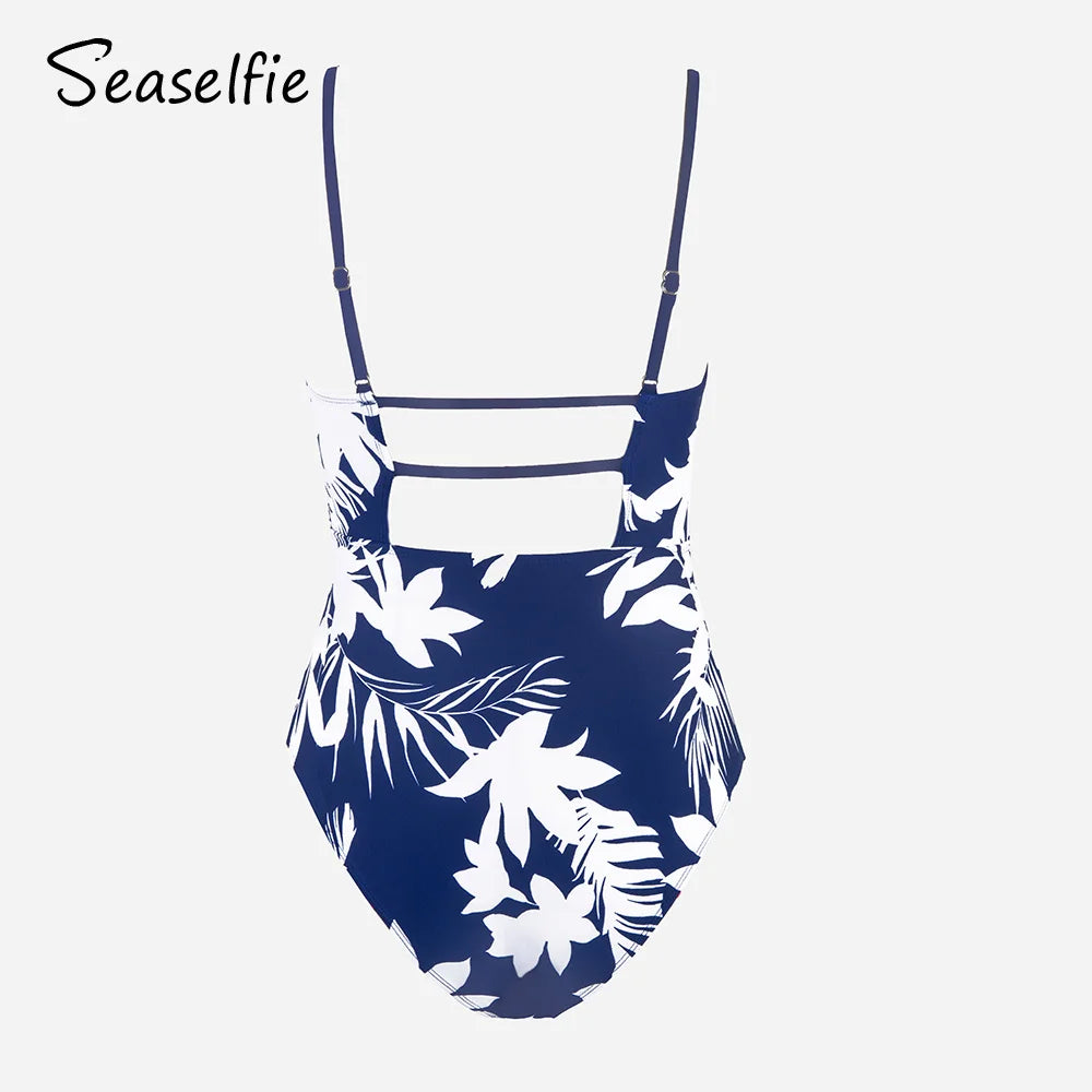 Tropical Strappy One-Piece - Floral Polyester Swimsuit