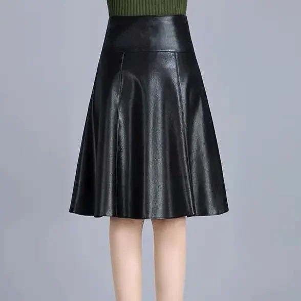 PU Leather Knee-Length Skirt - Sleek Faux Leather Pencil Skirt