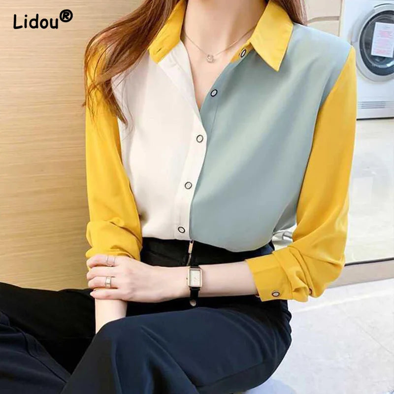 Solid Color Blouse - Slim Fit Polyester