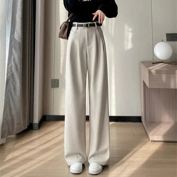High Waist Straight Trousers - Luxe Polyester Tailored