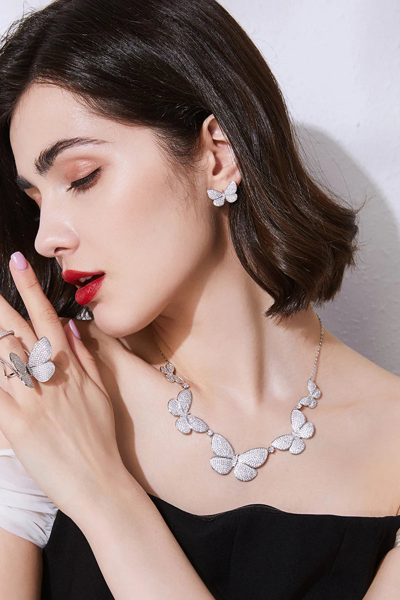 Adjustable Butterfly Ring – Copper & Cubic Zirconia Statement Piece