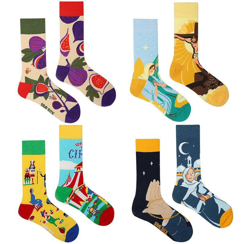 Cool Jacquard Cartoon Socks - Playful Floral Cotton Crew Socks