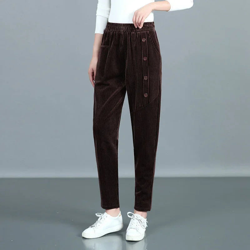 High-Waist Corduroy Straight Leg Pants – Soft Velvet Finish