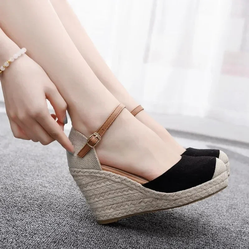 Gold Raffia Wedge Sandals - Super High Heel Platform