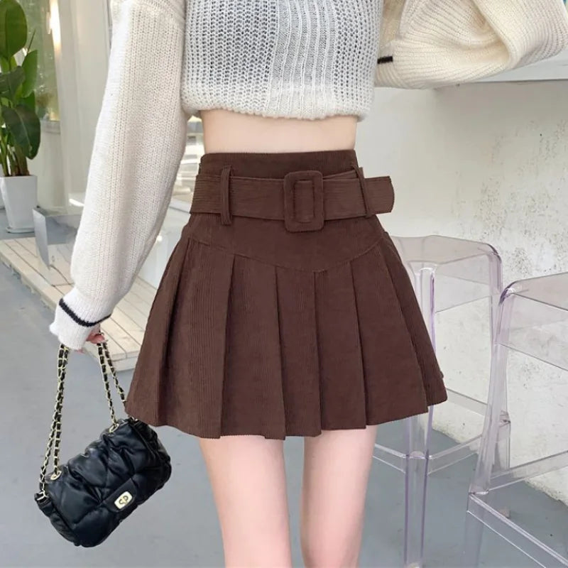 Brown Vintage Corduroy Skirt - High Waist A-Line Polyester Skirt