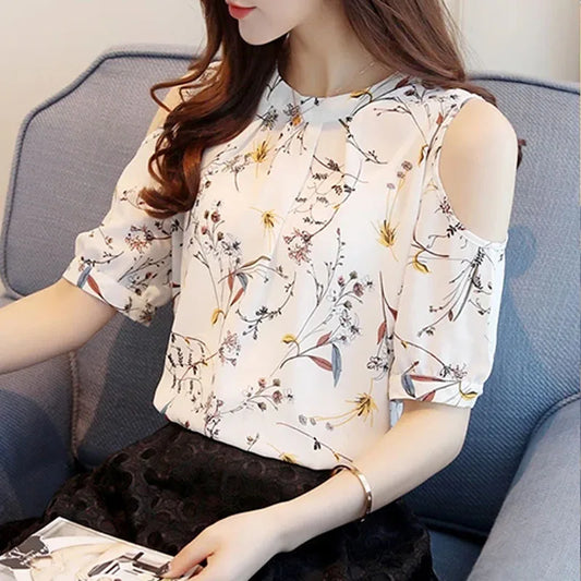 Floral Flounce V Neck Top