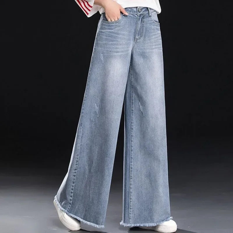 Straight Leg Loose Jeans - High-Quality Polyester Comfort