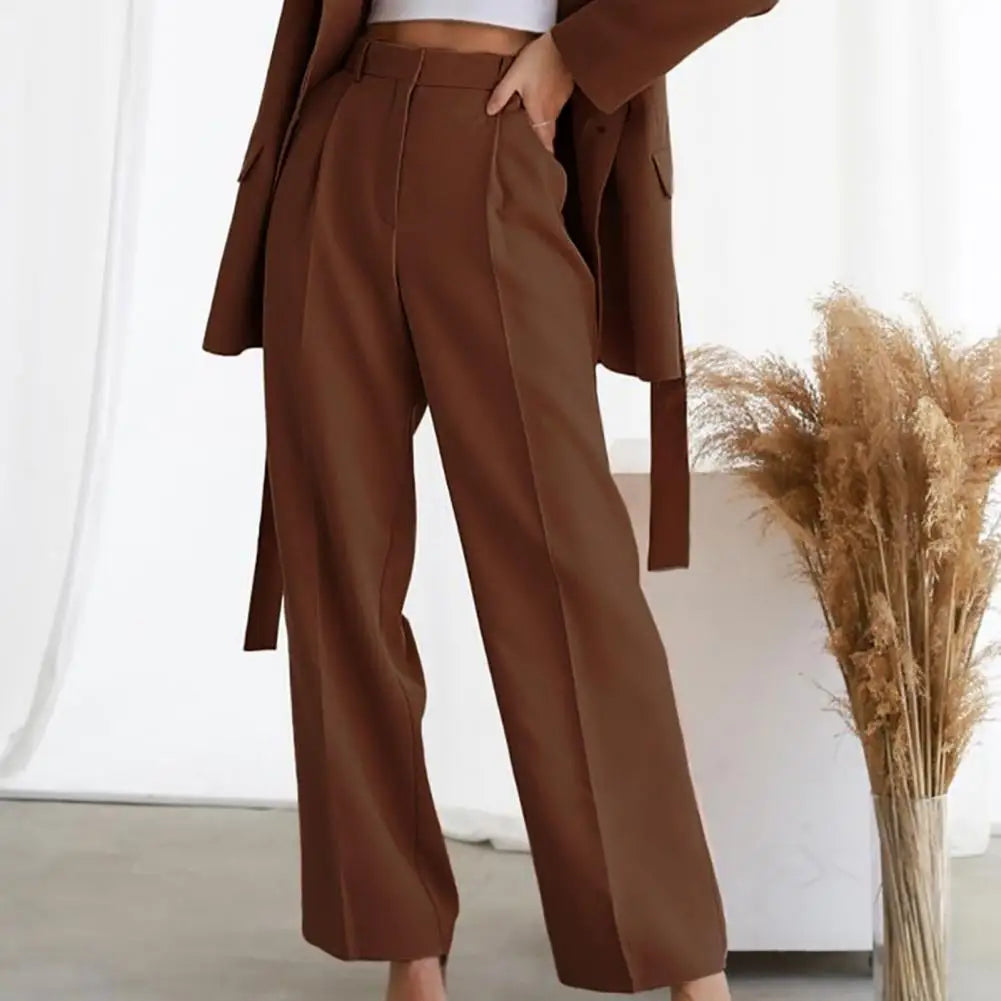 Green High Waist Wide Leg Pants - Elegant Loose Fit Trousers