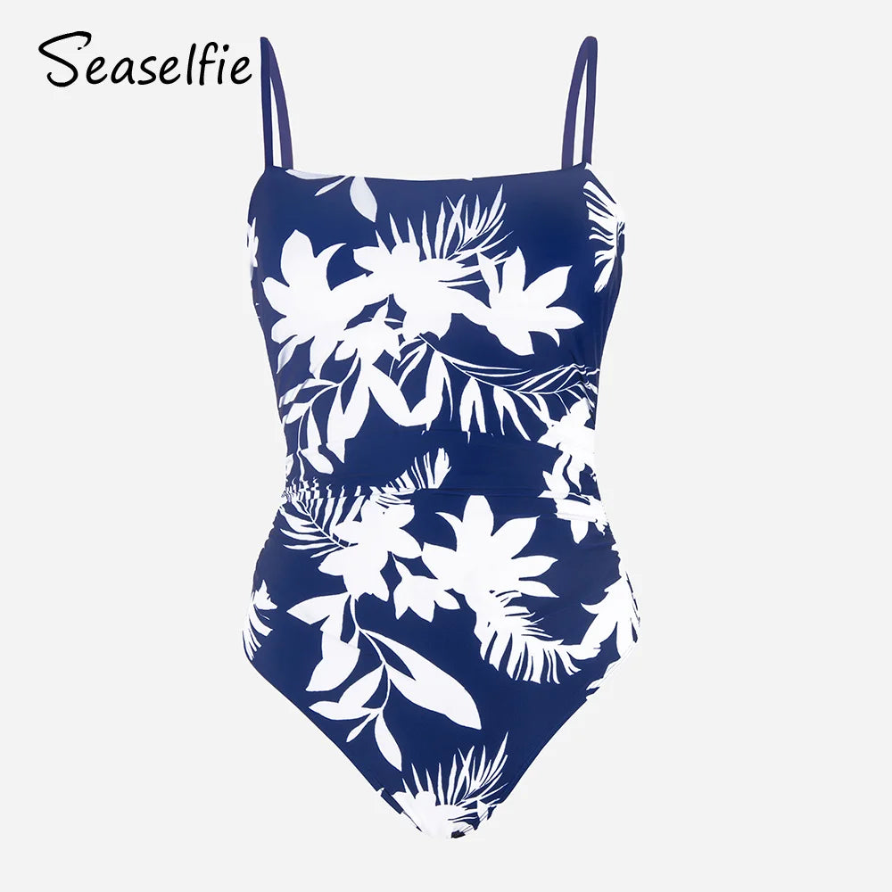 Tropical Strappy One-Piece - Floral Polyester Swimsuit