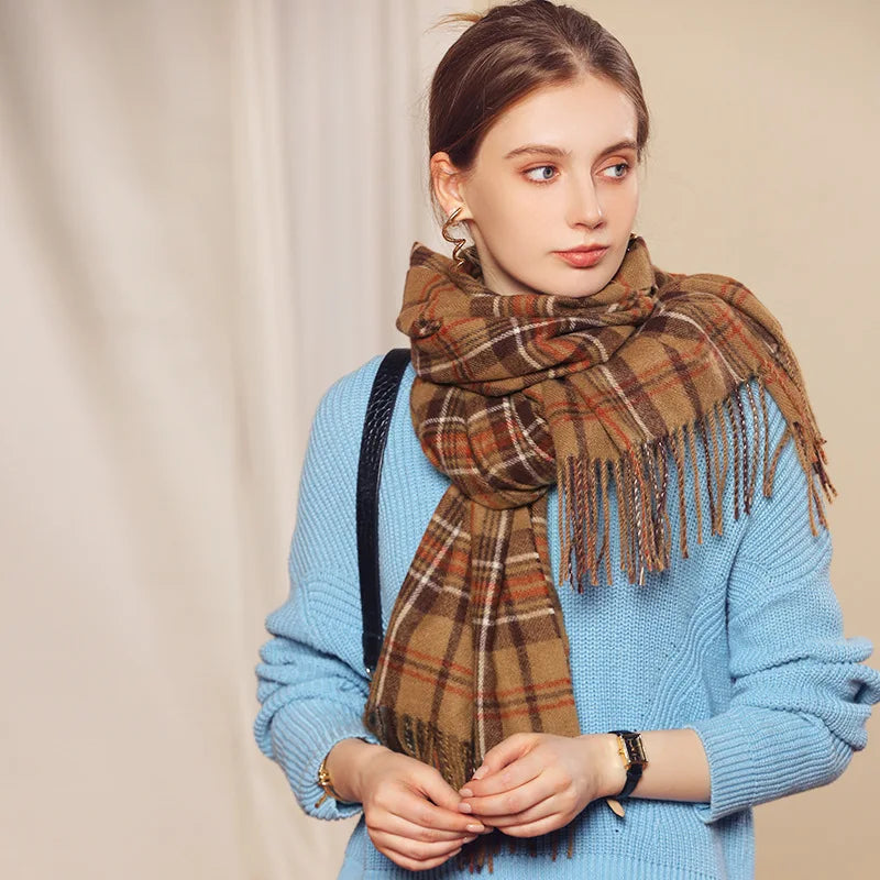 Classic Plaid Wool-Blend Scarf – Oversized Wrap