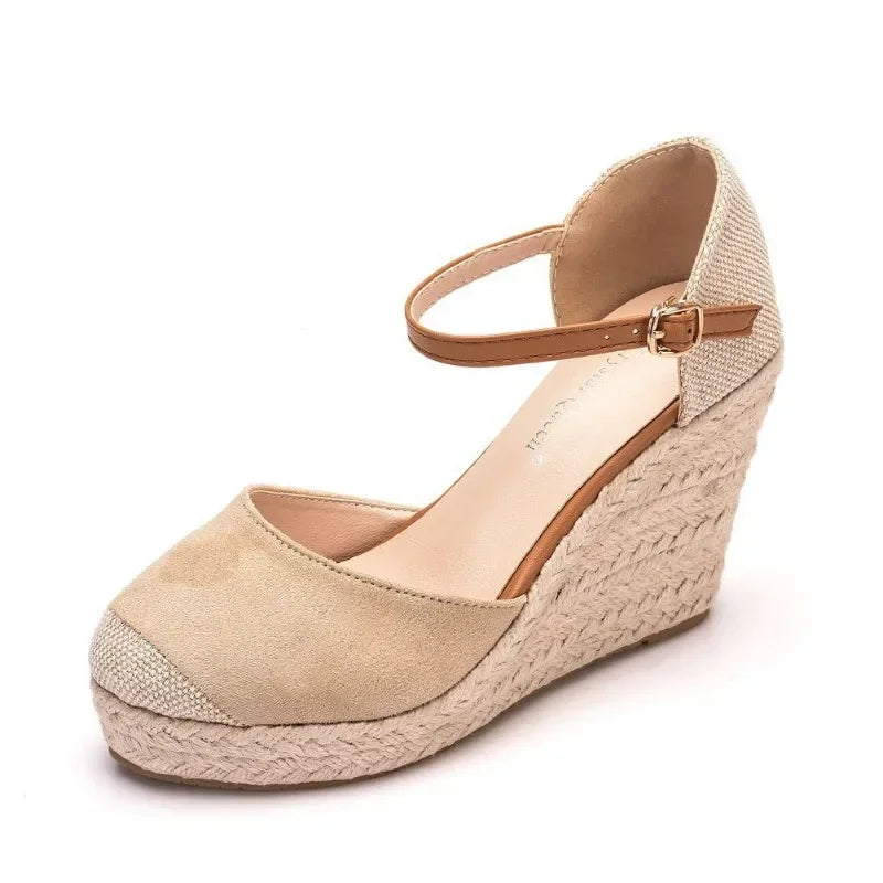 Gold Raffia Wedge Sandals - Super High Heel Platform